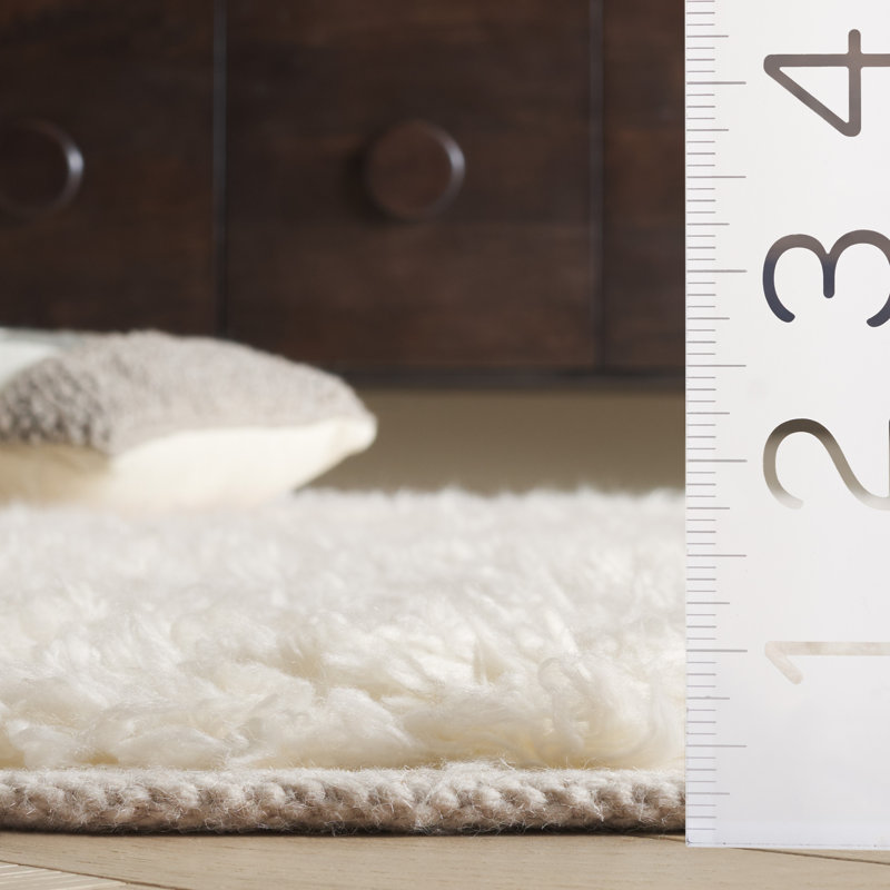 Ivory Hand-Tufted Wool Shag Area Rug with Fringe, 8' x 10'
