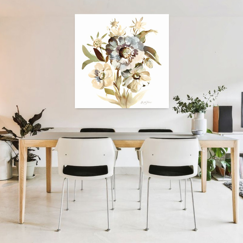 Art floral contemporain délavé, H 36 po x l 36 po