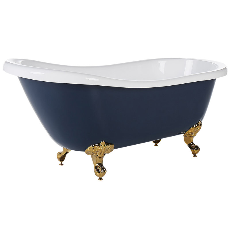 Holtzclaw x Freestanding Soaking Acrylic Bathtub, Navy Blue/Gold, 78cm H x 170cm W x 80cm D