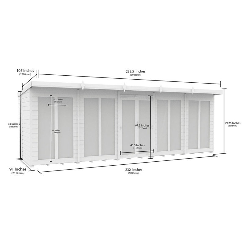 Pent Summer House (Full Height Window), 20ft x 8ft
