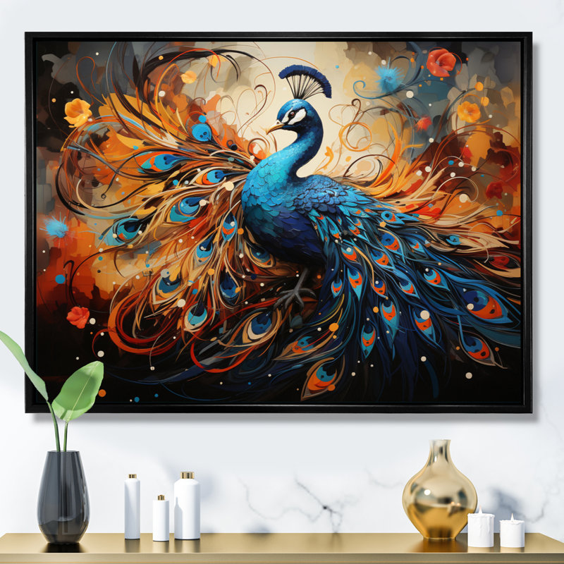 «Peacock Abstract Collage II», reproduction, Cadre flottant noir, H 30 po x l 40 po x P 1,5 po