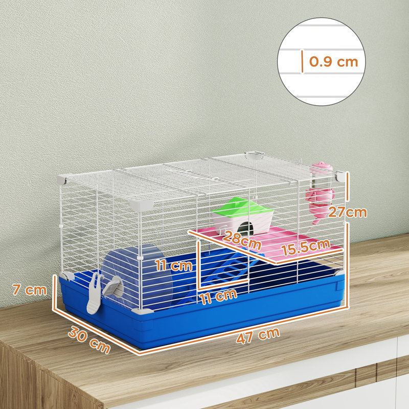 Hamster Cage Small Gerbil Cage 2 Tiers Portable w Handle Blue