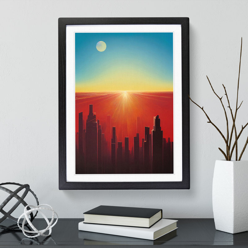 Beauteous City Skyline Abstract - Wall Art, 48cm H x 36cm W, Black Framed Paper, White