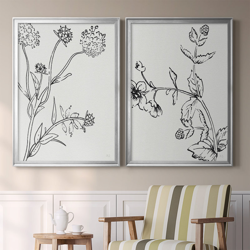 «Botanical Study I», toile encadrée de qualité supérieure - prête à être accrochée, Argent, H 36,5 po x l 53 po x P 1,25 po