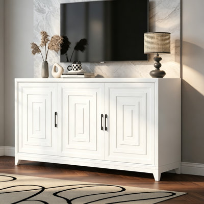 VIBE HAUS TV Stand for TVs up to 65 Inches, Modern Entertainment Center Media Console Cabinet with 2 Spacious Storage Cabinets and Solid Wood Legs for Living Room