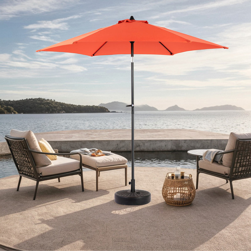 Parasol de patio 9 pi avec bouton poussoir inclinable et manivelle, Orange