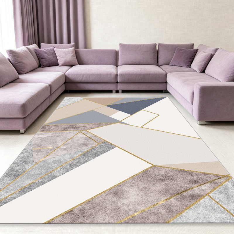 Beige & Gold Geometric Marble carpet-easy to clean, machine-washable, soft and comfortable; suitable for door mats, kitchens, living rooms, bedrooms, corridors, and laundry areas. Easy to clean, durable carpet for home decoration.