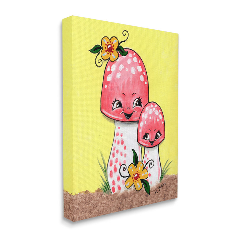 "Happy Mushroom & Flowers", art mural sur toile par Michelle Gilsey, H 30 po x l 24 po