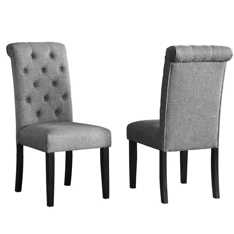 De 2 chaises de salle à manger en bois massif, dossier haut, siège rembourré gris, Gris
