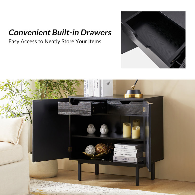 Chedo Metal Accent Cabinet with Drawers, Black