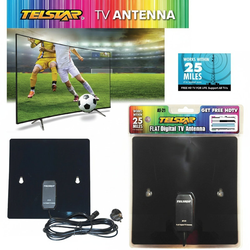Flat Digital Tv Antenna, 11.1" H x 9.1" W, Black