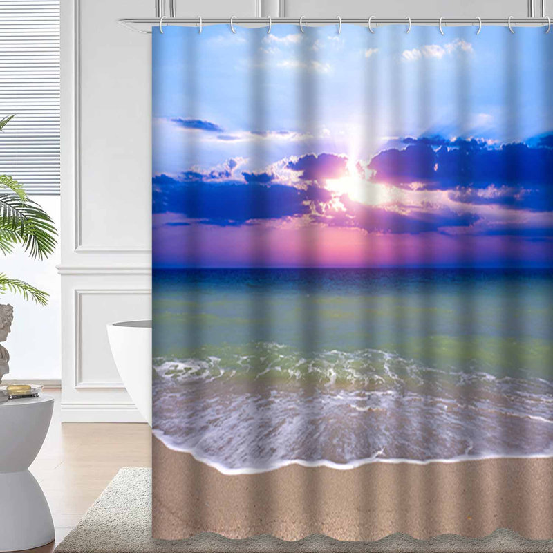 Sunset Sea Beach Ocean Sunrise Shower Curtain with 12 Hooks, L 72 po x l 72 po