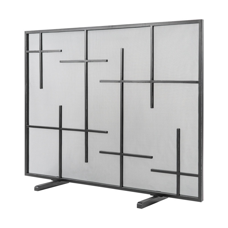 Boston Steel Fireplace Screen, Flat Black