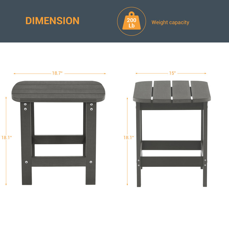 Charcoal Grey Square Outdoor Side Table , 18.7'' in. W 15'' in. D, Charcoal Gray