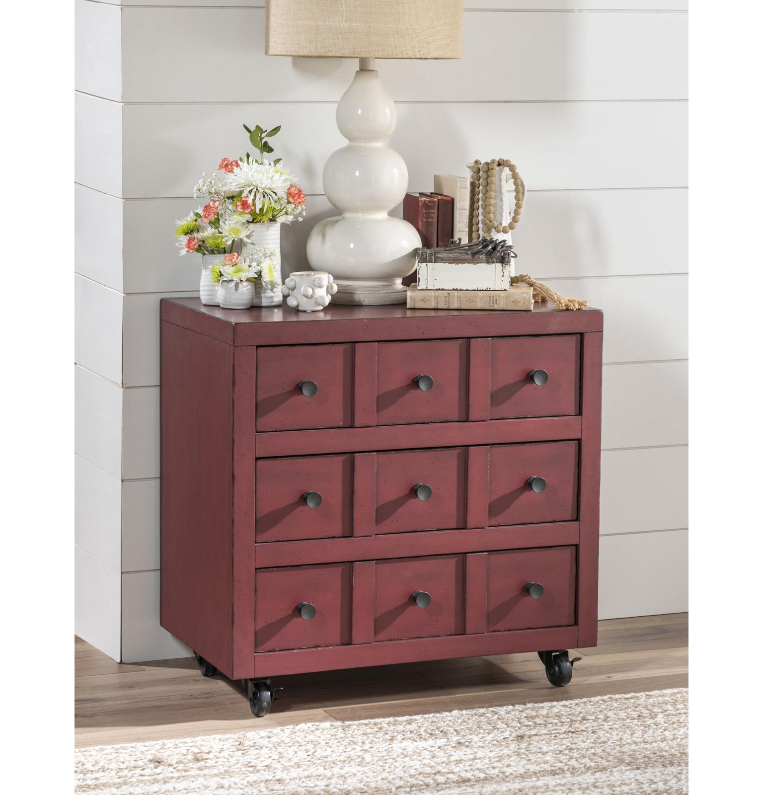 Country Living 3-Drawer Nightstand, Red
