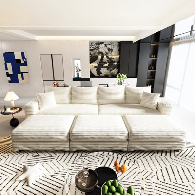 Convertible de 102,4 po avec coussins moelleux et repose-pieds, tissu en velours côtelé, confort pour discuter dans le salon