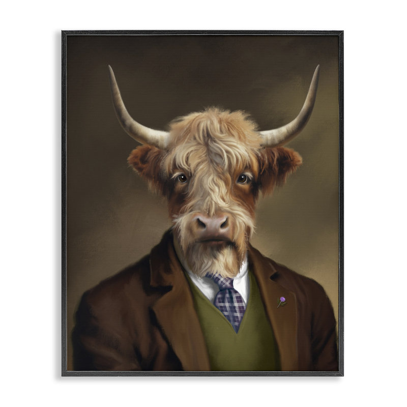 Highland Cow Scottish Gentleman, estampe numérique, conception par Matthew Piotrowicz, Giclée encadrée noir minuit