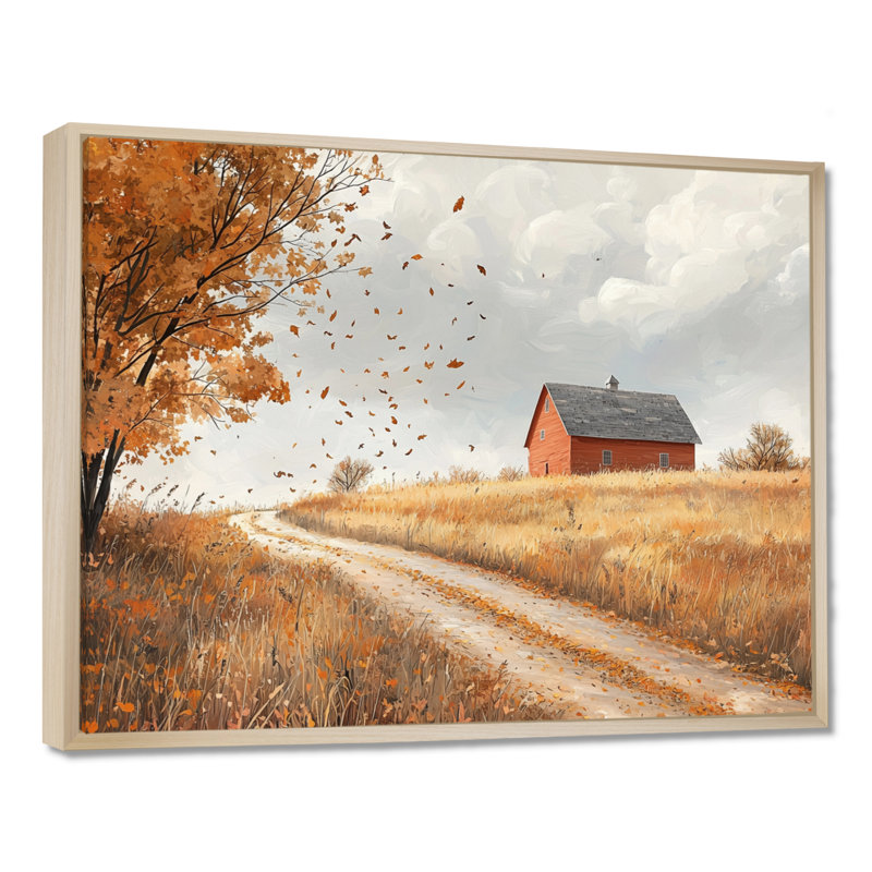 Drewry Windy Prairie Leaves Path To The Farm I - feuilles, art mural, H 12 po x l 20 po, Impression encadrée flottante