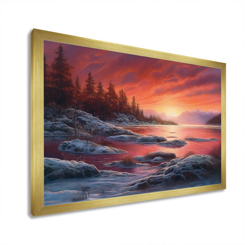 «Pink Hue Lake» sur impression sur toile, Encadrement doré, H 30 po x l 40 po x P 1,5 po