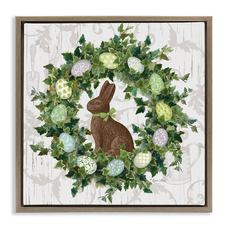 «Spring Spring Egg Wreath», art mural encadré sur toile flottante par Annie Lapoint, Cadre flottant orme Montalcino
