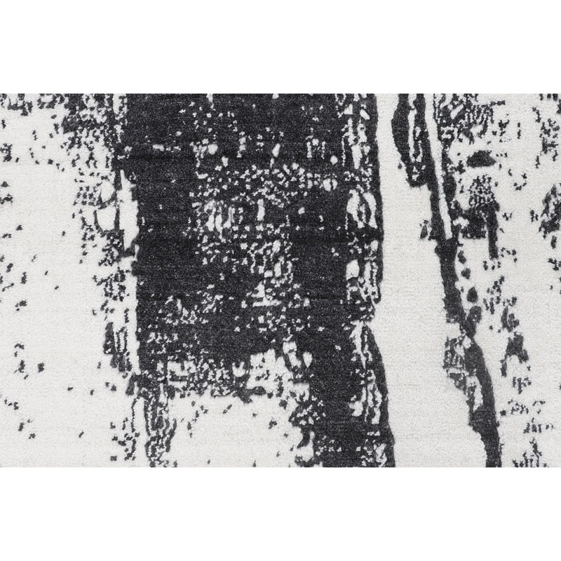 Tapis rectangulaire blanc / noir en laine / viscose noué à la main, Rectangle 9 pi x 12 pi