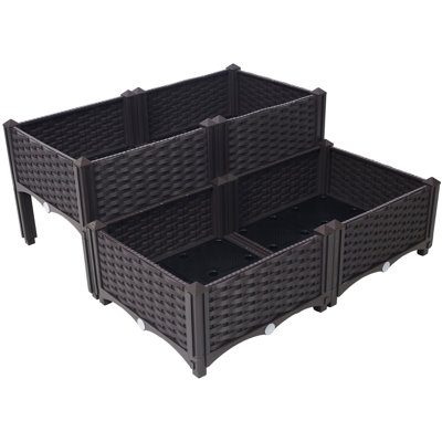 4 Piece Raised Garden Bed With Legs, Self-Watering Planter Box Raised Bed To Grow Flowers, Herbs & Vegetables, Brown