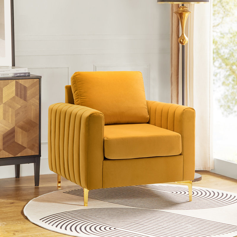 Cedarpoint Upholstered Velvet Tufted Club Chair, Velours moutarde