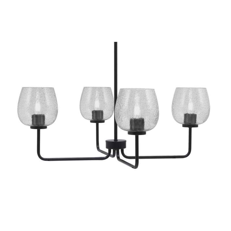 Lustre 4 lumières Amarmula, finition noir mat, verre fumé 6 ", Transparent/noir
