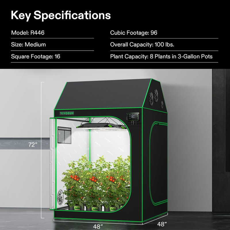 Tente pour plantes d’intérieur en cube toit, H 72 po x l 48 po x P 48 po