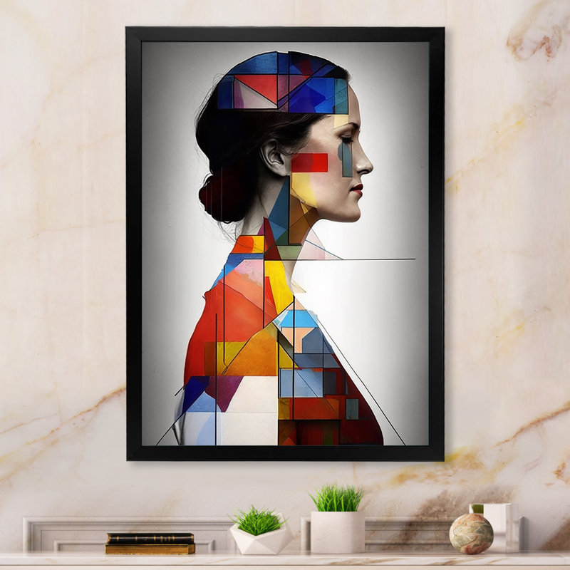 Gracieux profil cubiste sur toile, Cadre photo noir, H 20 po x l 12 po x P 1 po