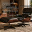 Chaise longue pivotante en cuir véritable et bois massif avec repose-pieds et accoudoirs pour le salon-1009362136