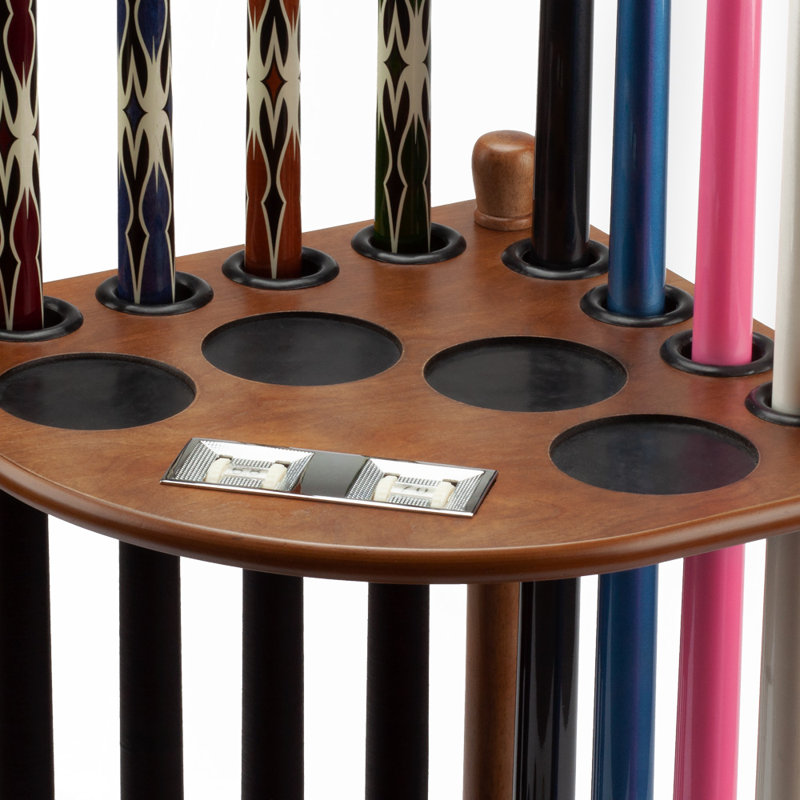 Oak Corner-Style Floor Stand Billiard Pool Cue Rack with Score Counters