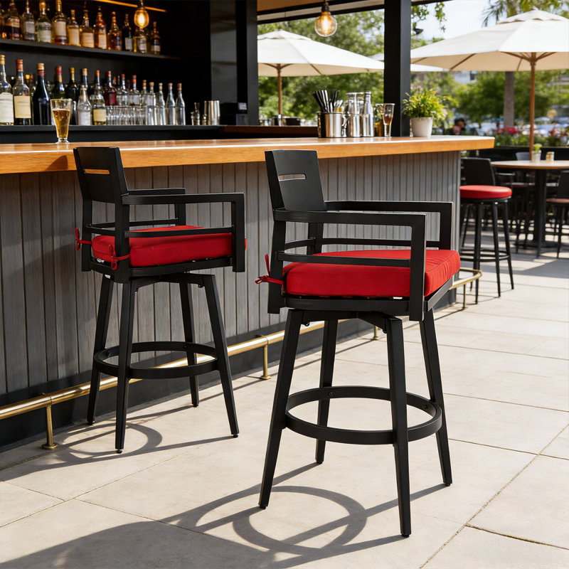 Patio Aluminum 360°Swivel Chair (Set Of 2) With Sunbrella Cushions, Ergonomic Backrest, Tapered Legs, Armrests, Footrest, Weather-Resistant