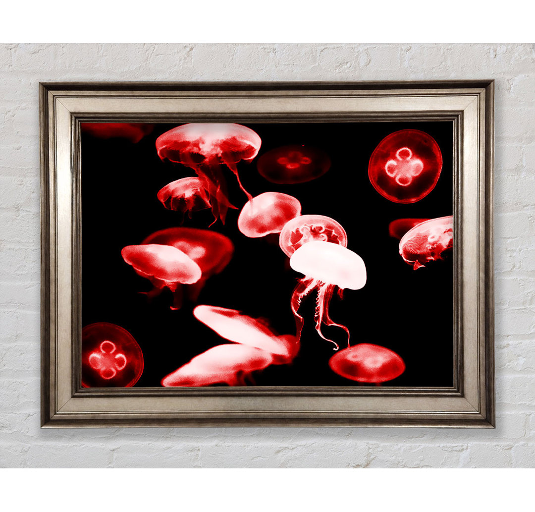 Gerahmtes Leinwandbild Red Neon Jellyfish