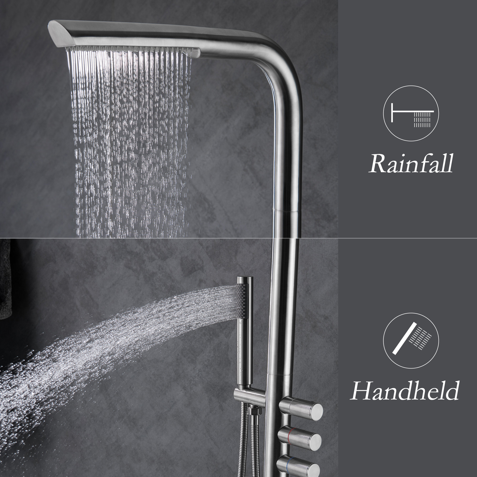 RBROHANT Outdoor Brushed Gold Shower Faucet Kit, Exposed Shower Faucet