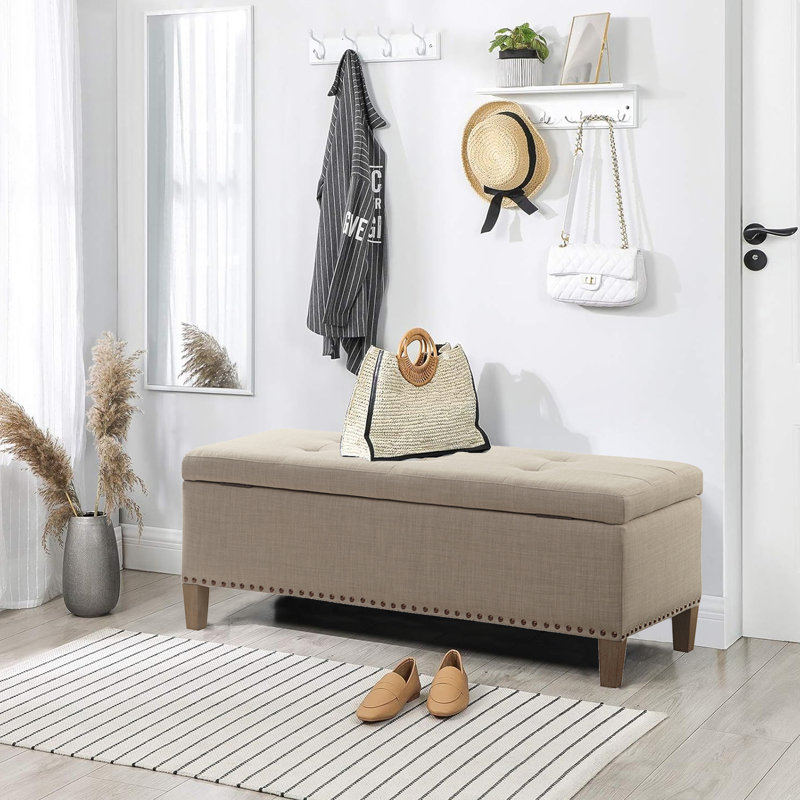 Banc de rangement à couvercle rabattable Elmdale, Gris clair