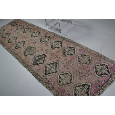 Authentic Vintage Turkish Runner Rug with Geometric Pattern for Bohemian Decor