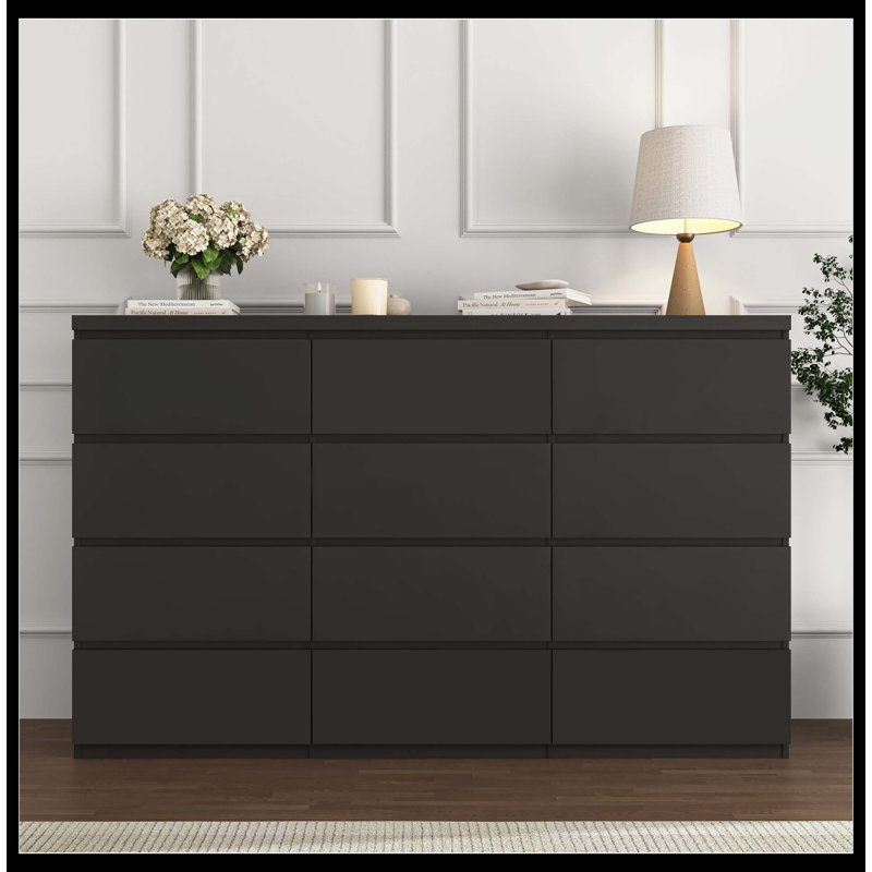 Commode double 12 tiroirs Modern, Noir