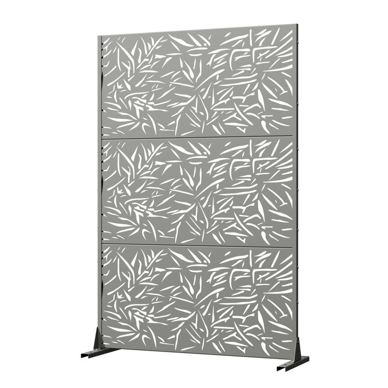 Orion H 74 po x l 47 po. Rectangle bambou à motif ombragé autoportant en métal avec panneaux de clôture et treillis pour terrasse, balcon, cour, piscine, pièce intérieure
