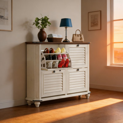 Armoire à chaussures rustique à couvercle rabattable