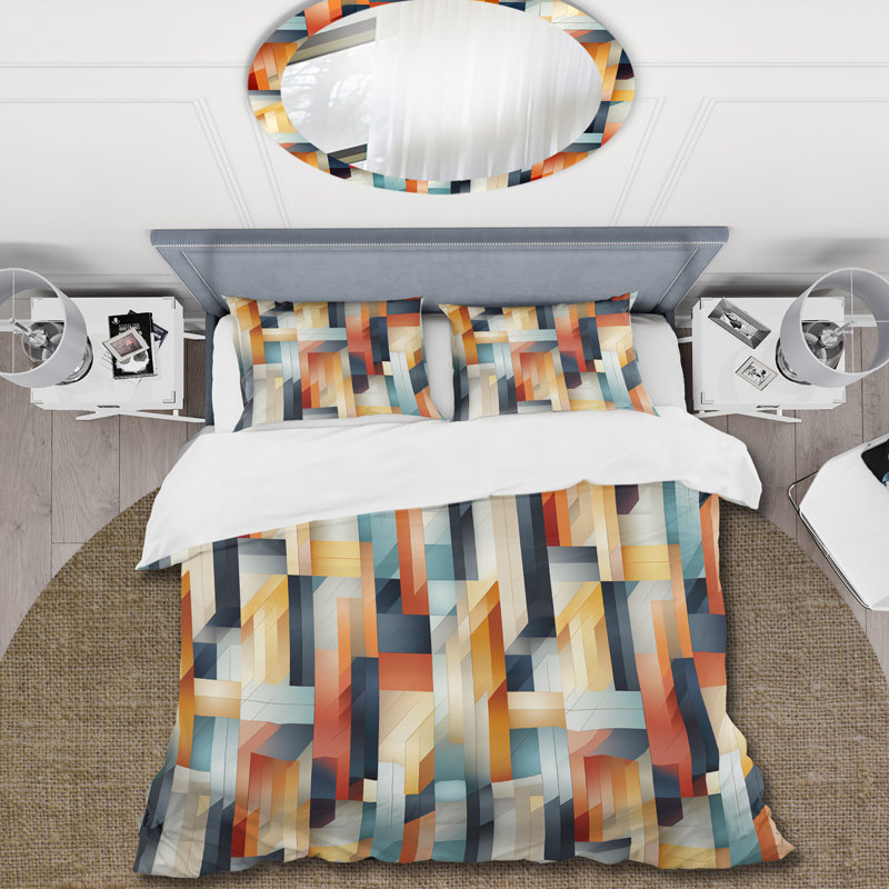 Ensemble de housse de couette à rayures géométriques bleues, Housse de couette pour très grand lit et 2 très