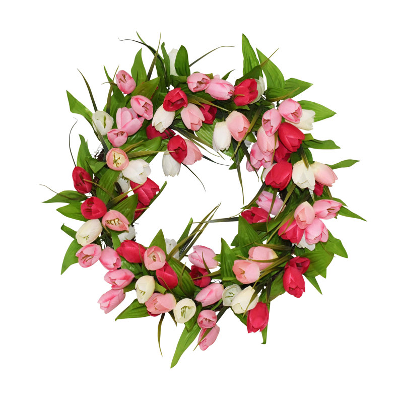 Handcrafted Faux Tulip Silk 24'' Wreath, Pink