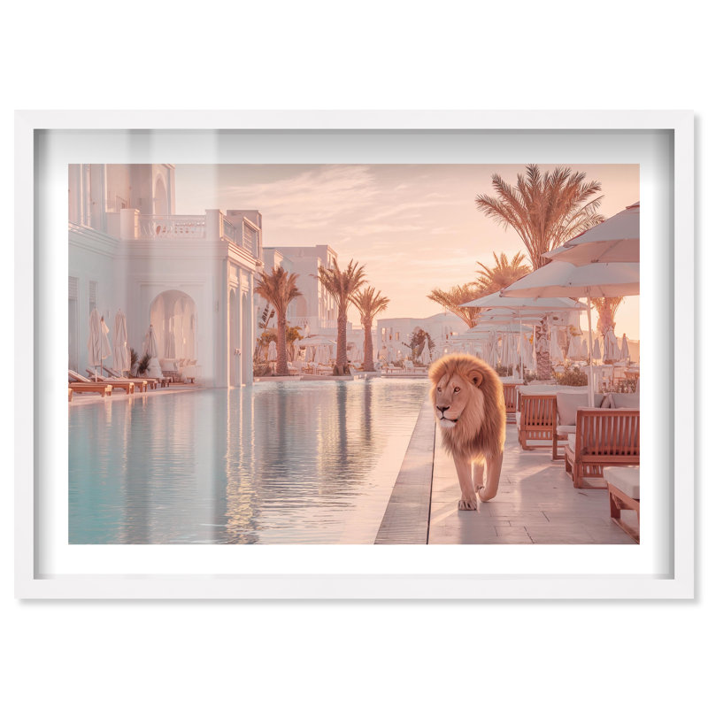 «Lion at the Resort», reproduction d'art acrylique encadrée par Notoriart, cadre noir, 24 x 16, H 17 po x l 25 po