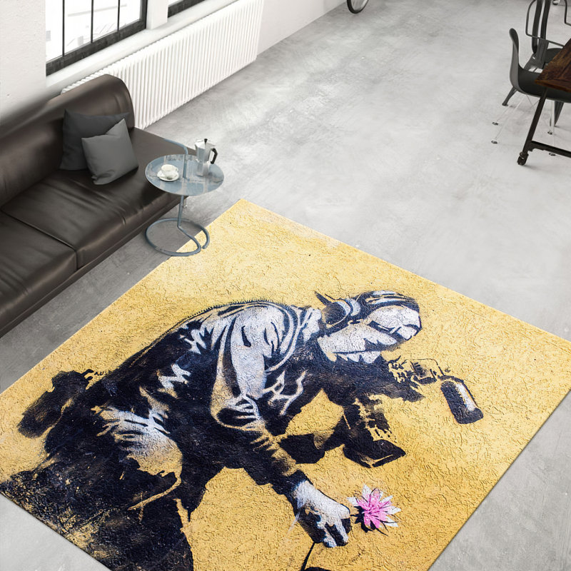 Bohemian Non-Woven Thin Printed Rug with Intricate Red and Blue Tribal Patterns for Stylish Home Decor, Square 5'7"