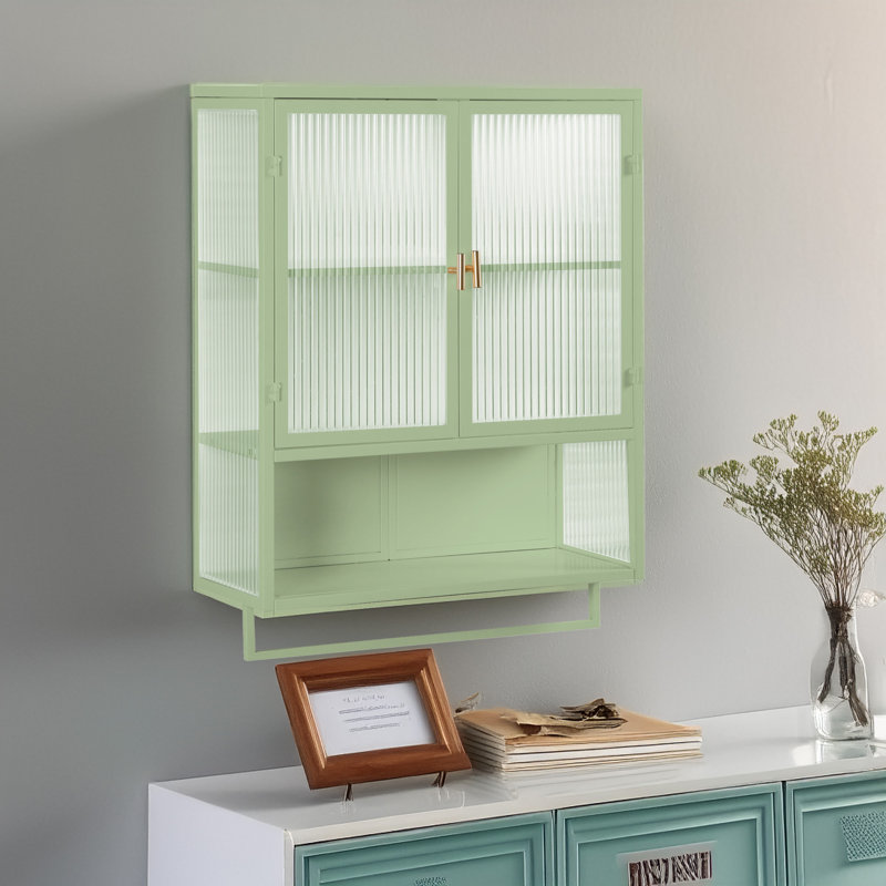 Mendivil 23.62"Glass Doors Modern Two-door Wall Cabinet with Featuring Two-tier Enclosed Storage,Bathroom Cabinet,Kitchen Cabinet 