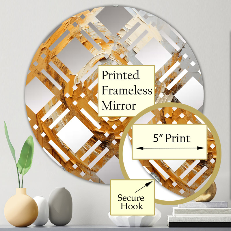 Miroir décoratif à motif écossais et zeste de citron doré MIR106038 C, 23,6 po x 23,6 po