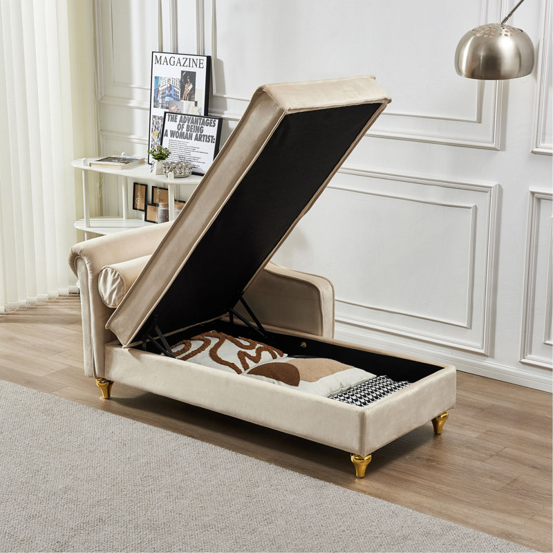 Chaise longue moderne avec revêtement en velours, Beige