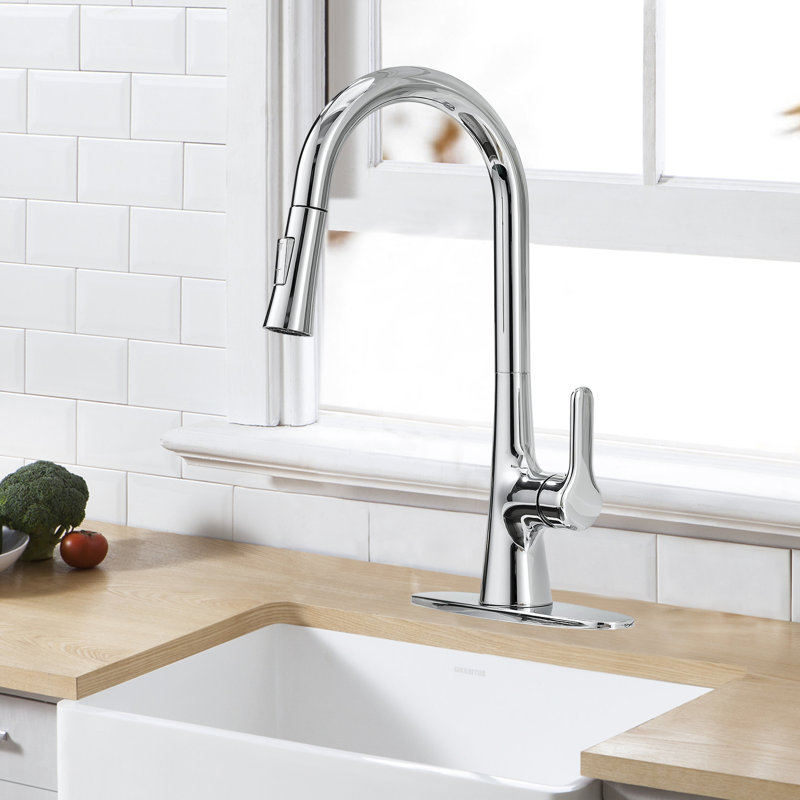 Kitchen Faucet With Pull-Down Sprayer, Stainless Steel Kitchen Faucet, High Arc Single Handle Faucet, Suitable For 1 Or 3 Holes In Kitchens, Rvs, And Laundry Rooms.