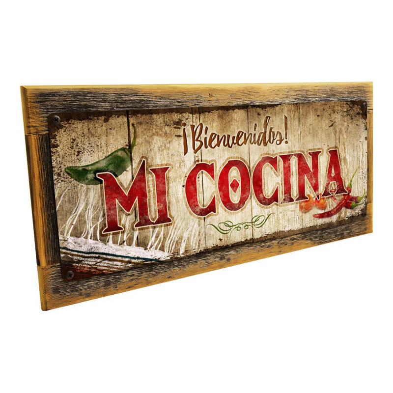 Mi Cocina - impression sur métal, Cadre brun, H 13 po x l 32,5 po x P 0,75 po