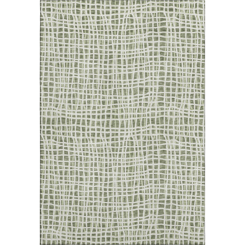 Premium Machine Washable Prisco Green Rug, Rectangle 10' x 14'
